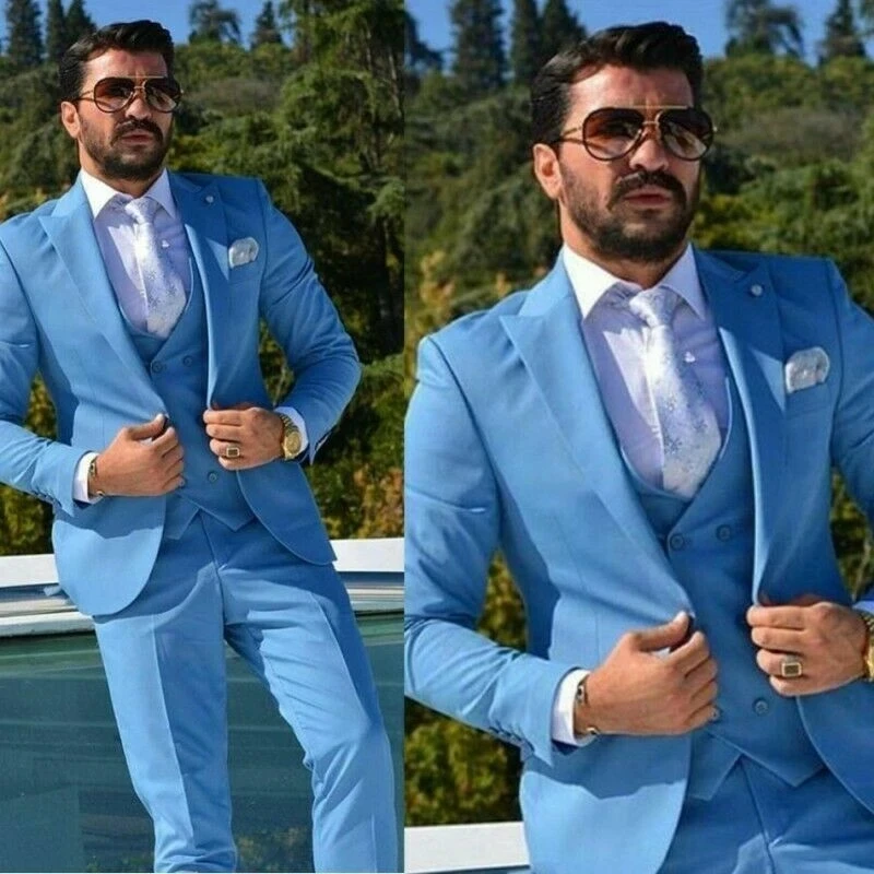 Slim Fit Blazer Men - Abiti da sposo personalizzati azzurri per
