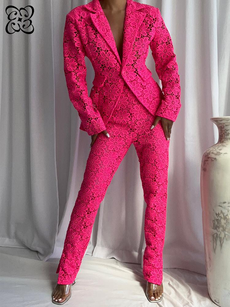 Slim Fit Blazer Men - Completo due pezzi in pizzo rosa
