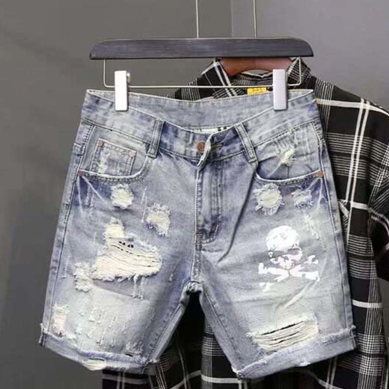 Men Fashion Jeans - Jeans corti strappati elasticizzati da mendicante