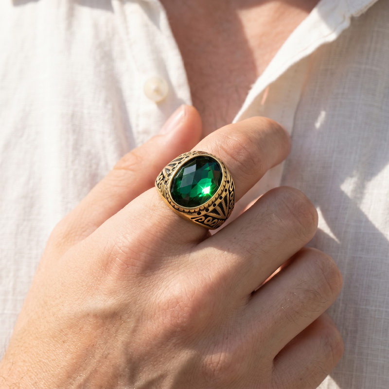 Anello Retrò Verde con Gemma d - Men'S Fashion Lk recensione e prezzo