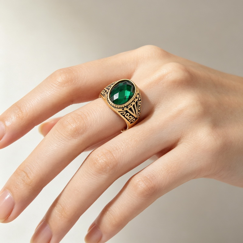 Anello Retrò Verde con Gemma d - Men'S Fashion Lk recensione e prezzo