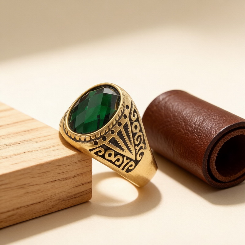 Anello Retrò Verde con Gemma d - Men'S Fashion Lk recensione e prezzo